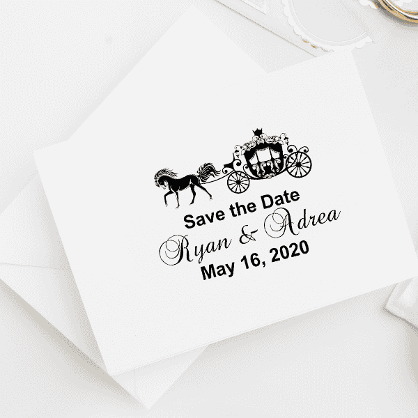 Fairytale Carriage Save The Date Rubber Stamp Imprint Example