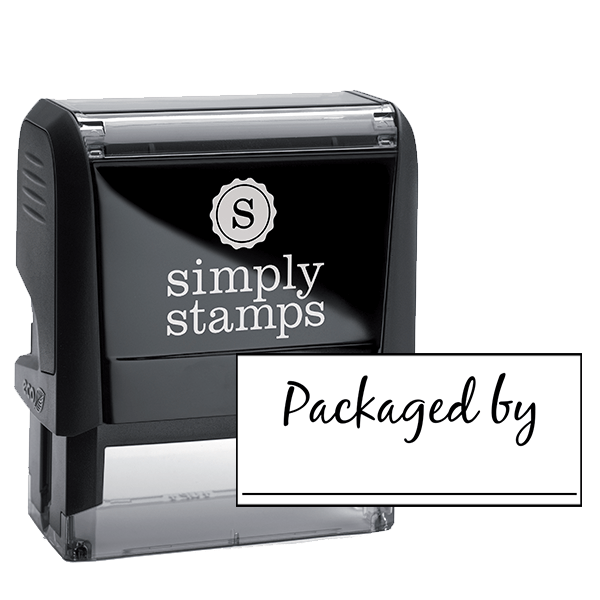 Packaged By Cursive Signature Line Packaging Stamp