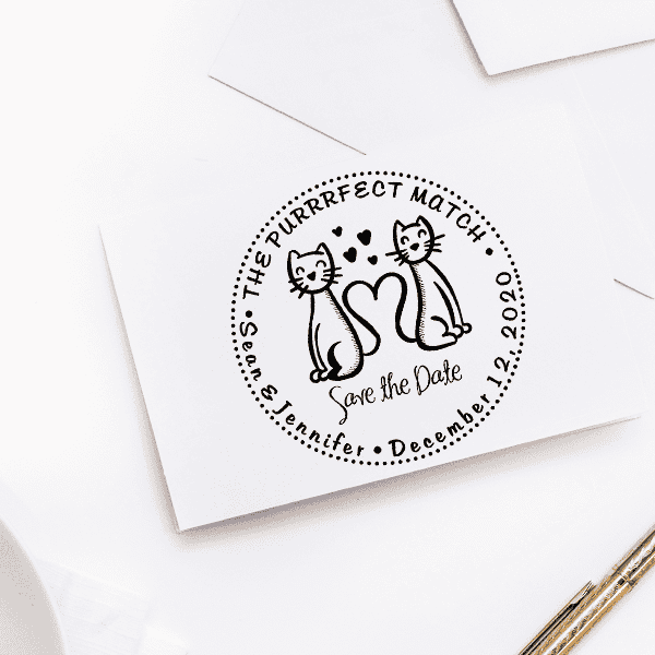 The Purrrfect Match Hearts Save the Date Stamp Imprint Example