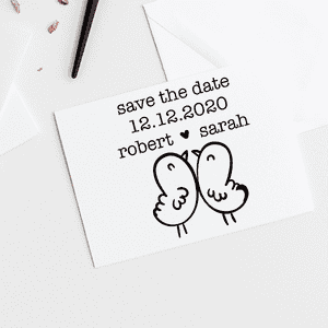 Chick Love Birds Save the Date Stamp Imprint Example