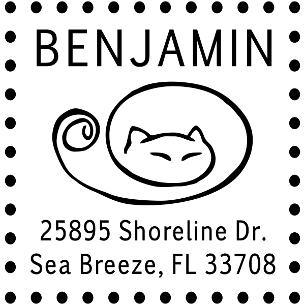 Round Curly Tail Cat Address Stamp
