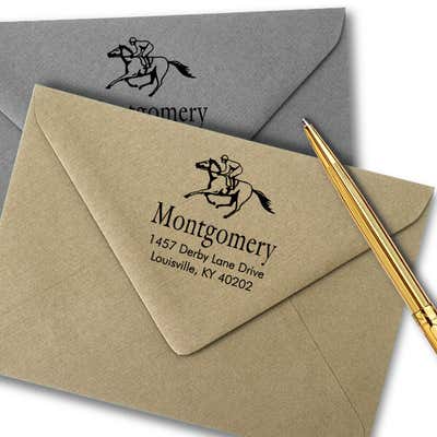 Jockey Horse Square Address Stamp - alternate view