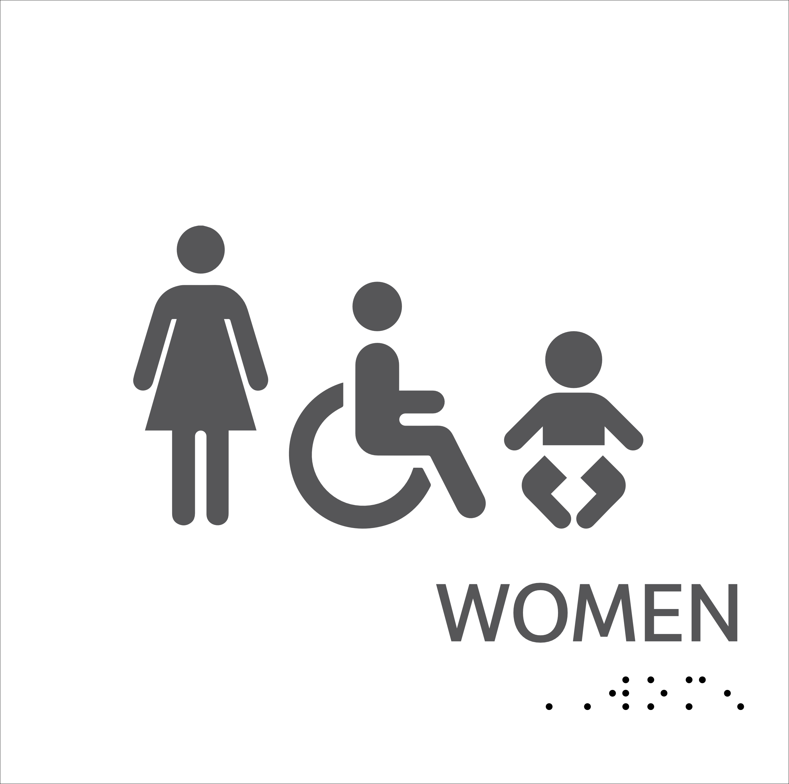 S2K - 8500956 Insert 9X9 White 1/4" Acrylic "Women's Restroom & Baby Changing" w/ Braille