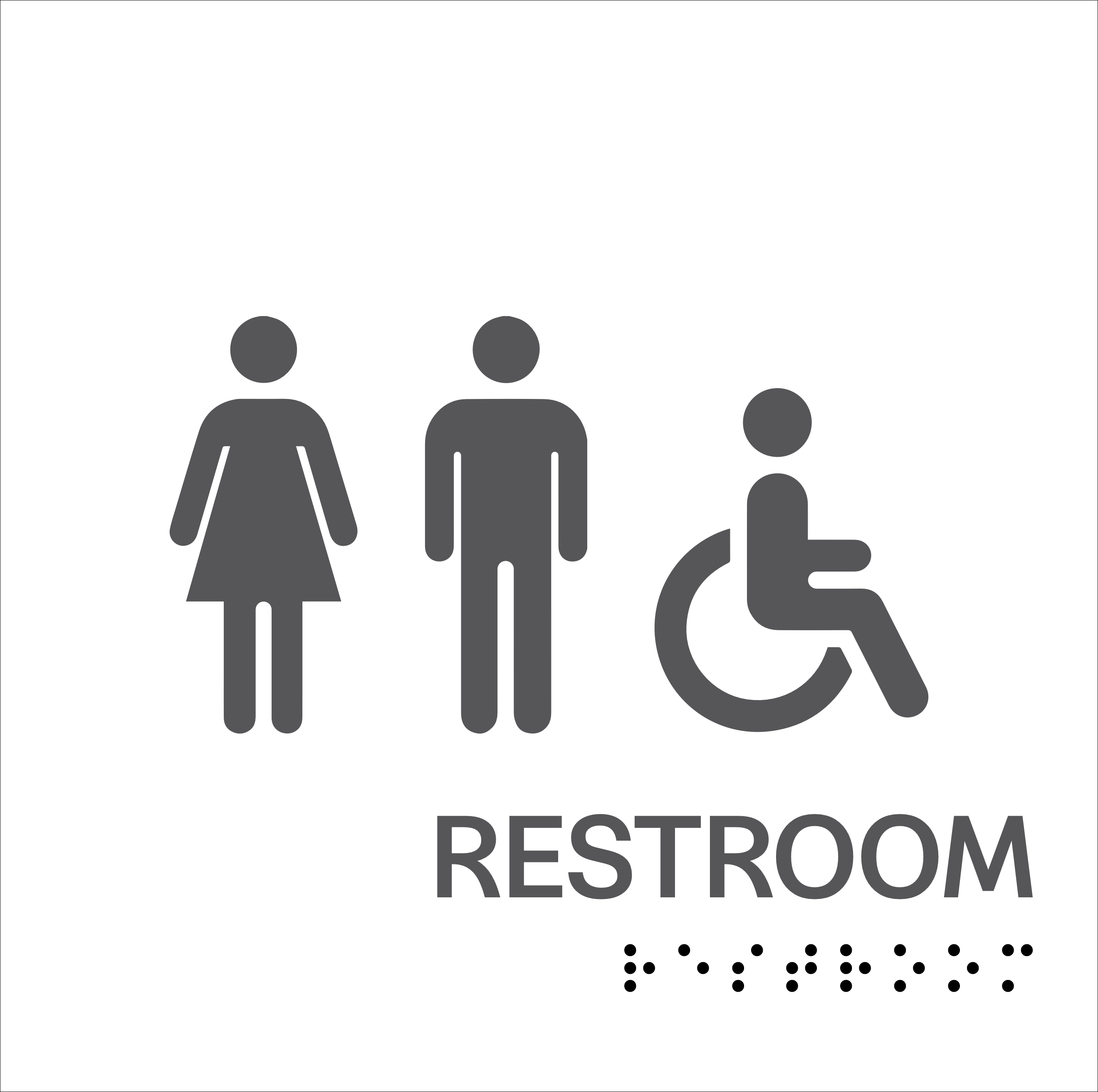 S2K - 8500962 Insert 9X9 White 1/4" Acrylic "Men/ Women/Accessible Restroom" w/ Braille