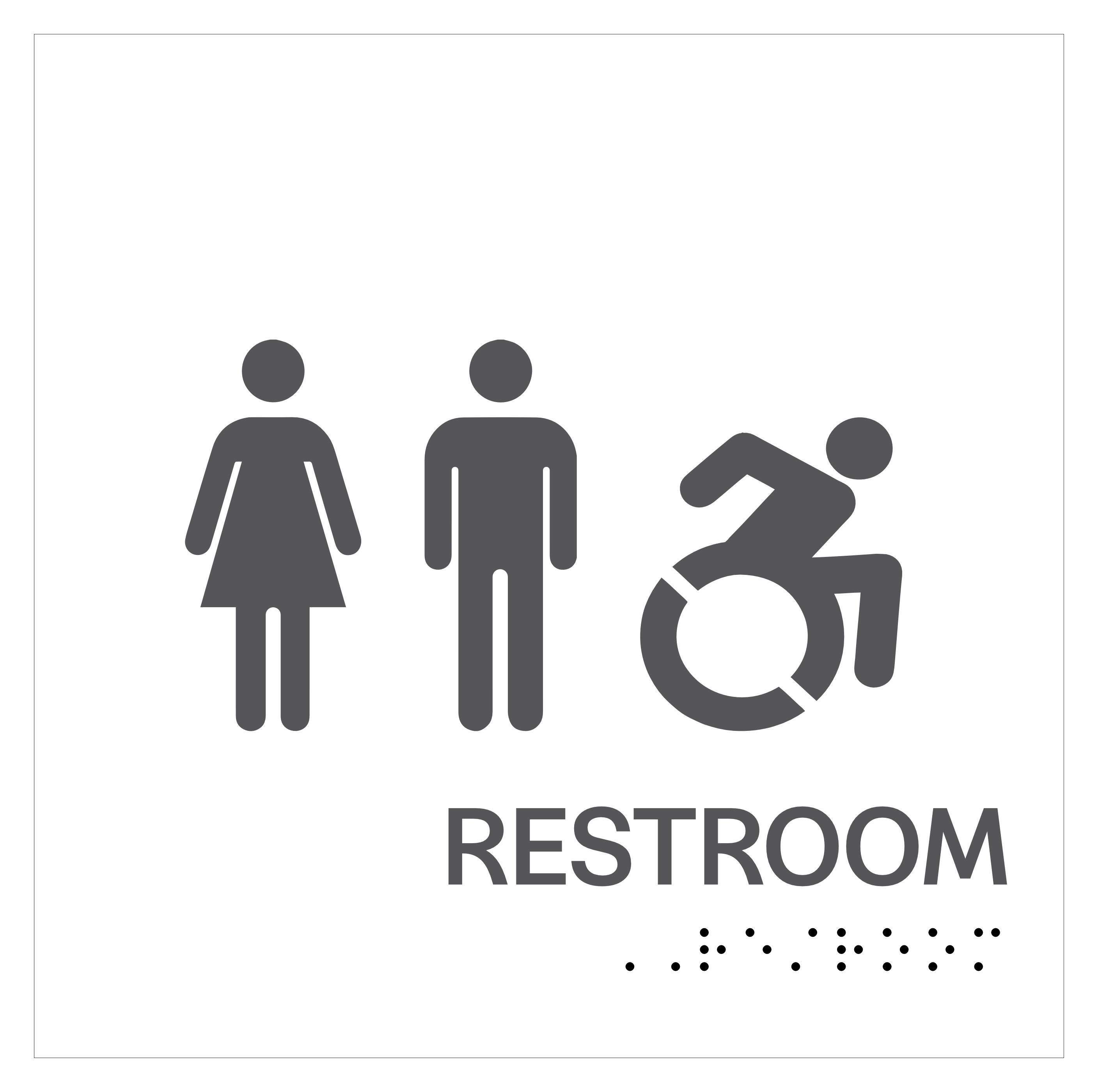 S2K - 8500963 Insert 9X9 White 1/4" Acrylic "Men/ Women/Accessible Restroom NY" w/ Braille
