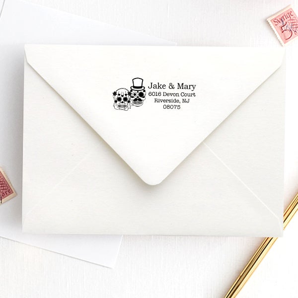 Sugar Skull Bride Groom Address Stamp