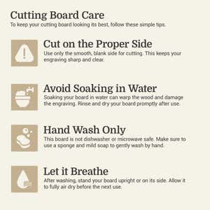 Care instruction for your Typed Font Custom Engraved Cutting Board