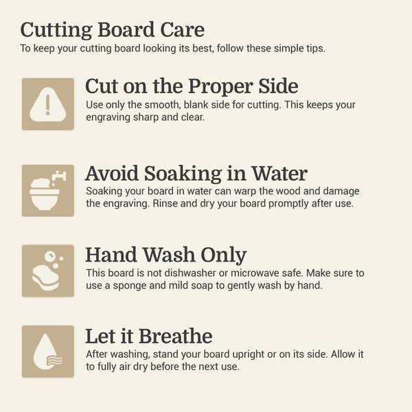 Engraved Recipe Cutting Boards  care Instructions