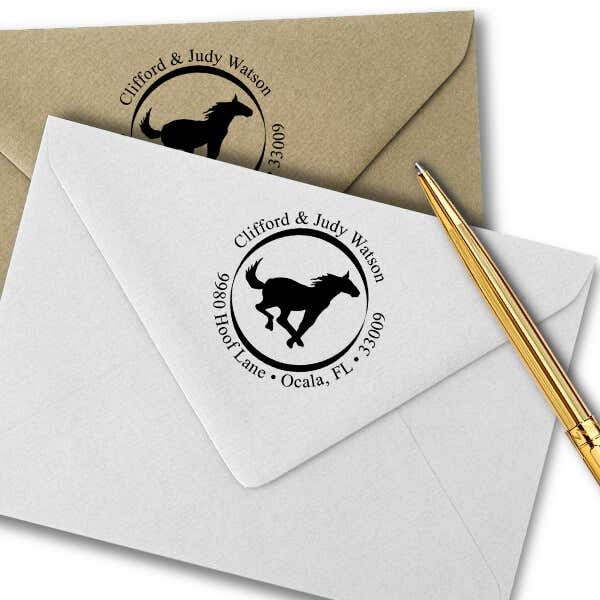 Running Horse Address Self-Inking Rubber Stamp Imprint Example on Paper