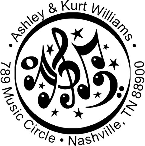 Music Circle Round Address Stamp