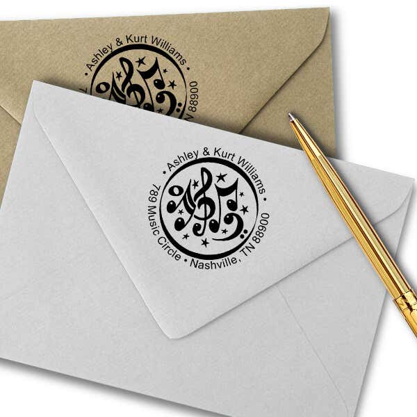 Music Circle Round Address Stamp