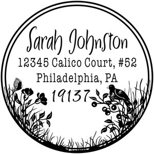 Bird and Flowers Round Address Stamp