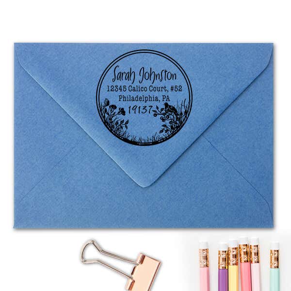 Bird Perched on Flowers Address Stamp