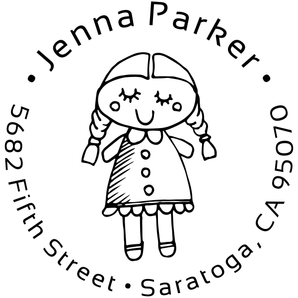 Girl Baby Doll Return Address Stamp