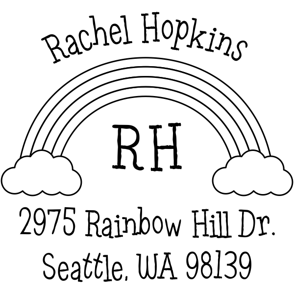 Rainbow Monogram Return Address Stamp