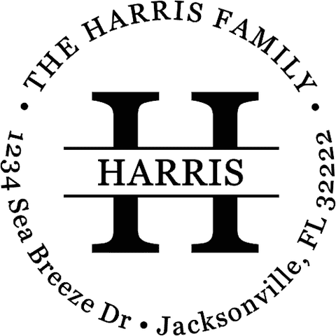 Personalized Round Address Stamp Last Name Initial