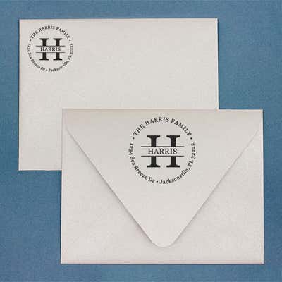 Personalized Round Address Stamp Last Name Initial - alternate view