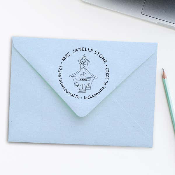 School House Round Custom Teacher Stamp