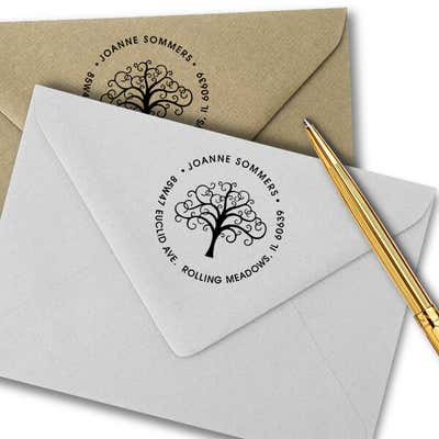 Round Personalized Address Stamp with Tree - alternate view