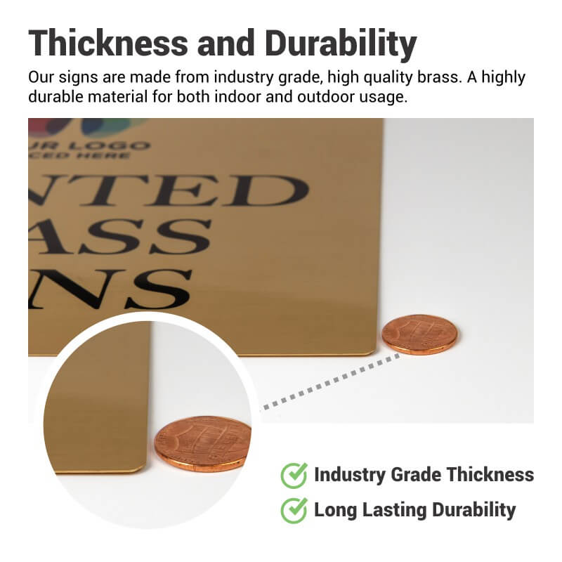 Comparison of the sign's thickness to a penny with information on the sign's durability Comparison of the sign's thickness to a penny with information on the sign's durability