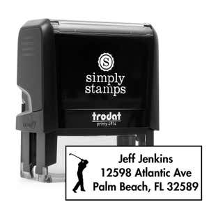Golfer Address Stamp design over self inking stamp body