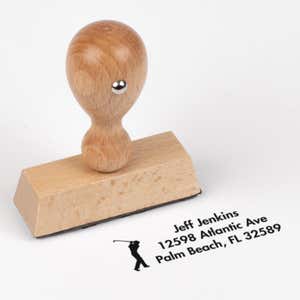 Golfer Address Stamp impression next to european stamp body