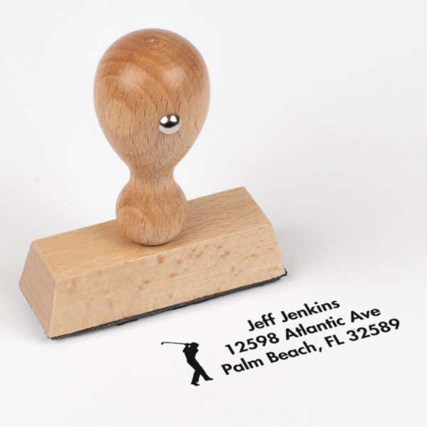 Golfer Address Stamp impression next to european stamp body