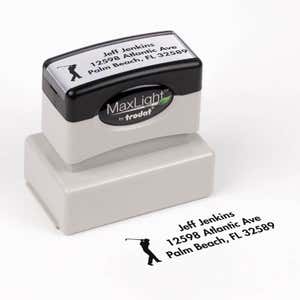 Golfer Address Stamp impression next to pre inked stamp body