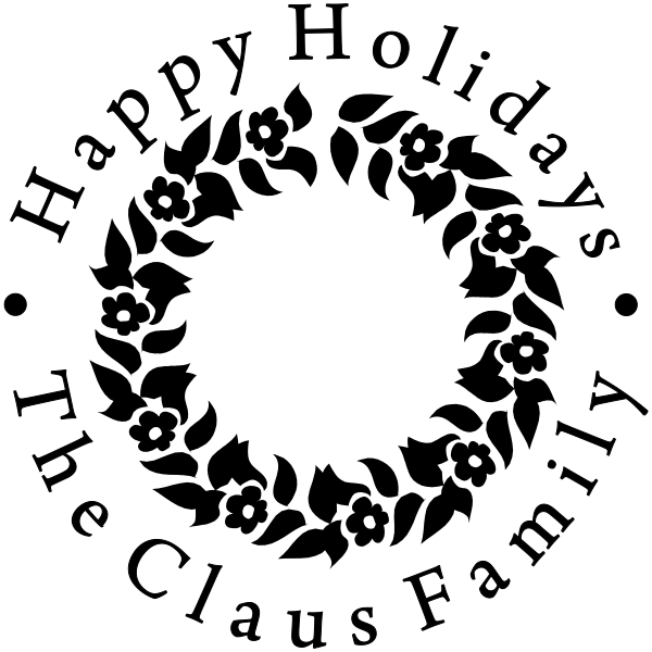 Happy Holidays Floral Wreath Rubber Stamp