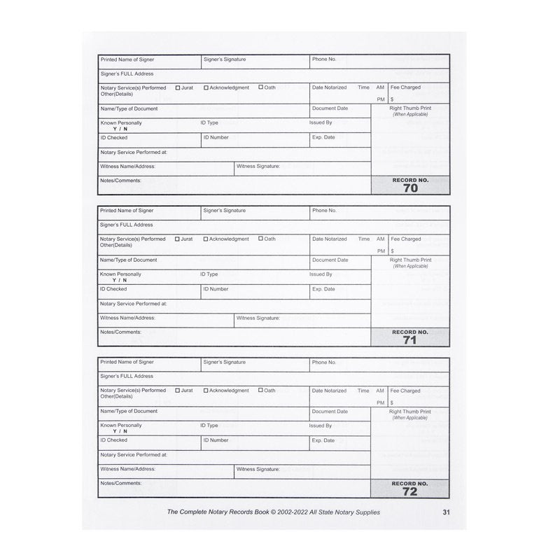 The Inside of the Complete Notary Records Book 