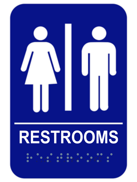 Blue Unisex ADA Braille Restrooms Sign