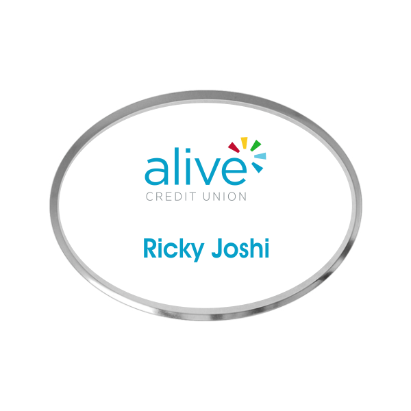 Alive Credit Union - Executive Silver Oval Name Tag (1 Line)