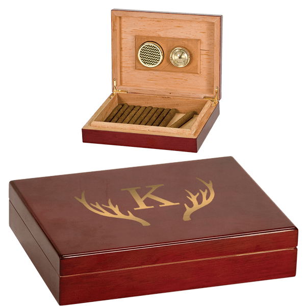 Antlers Initial Engraved Rosewood Humidor