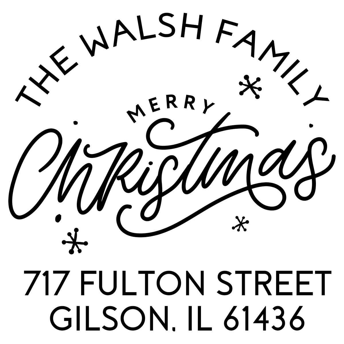 Merry Christmas with Snowflakes Custom Holiday Address Stamp