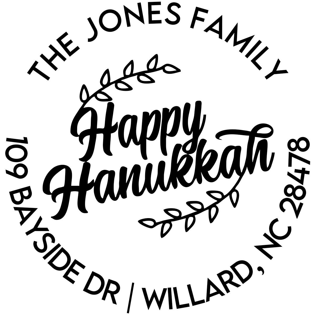 Happy Hanukkah Round Custom Holiday Address Stamp