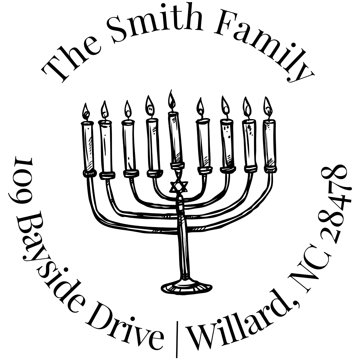 Menorah Round Custom Hanukkah Address Stamp