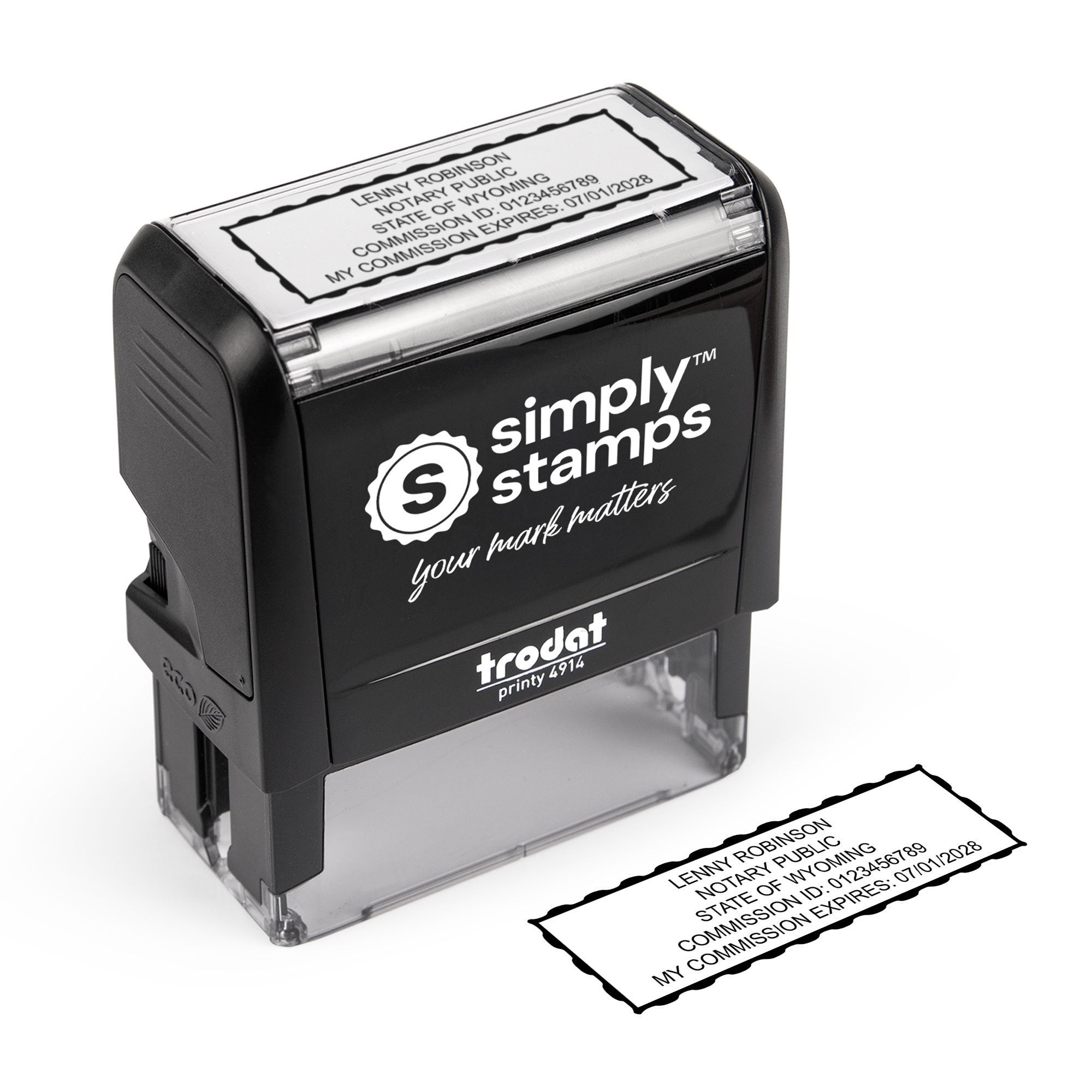 The self-inking stamp version of the Wyoming Rectangle Notary Seal