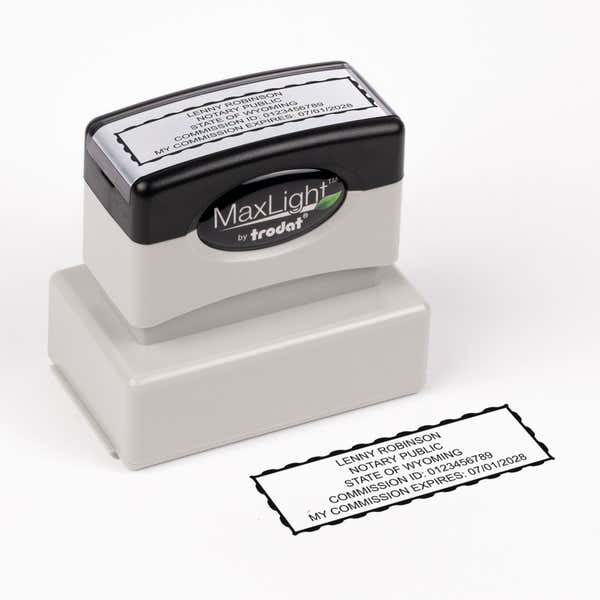 The pre-inked stamp version of the Wyoming Rectangle Notary Seal