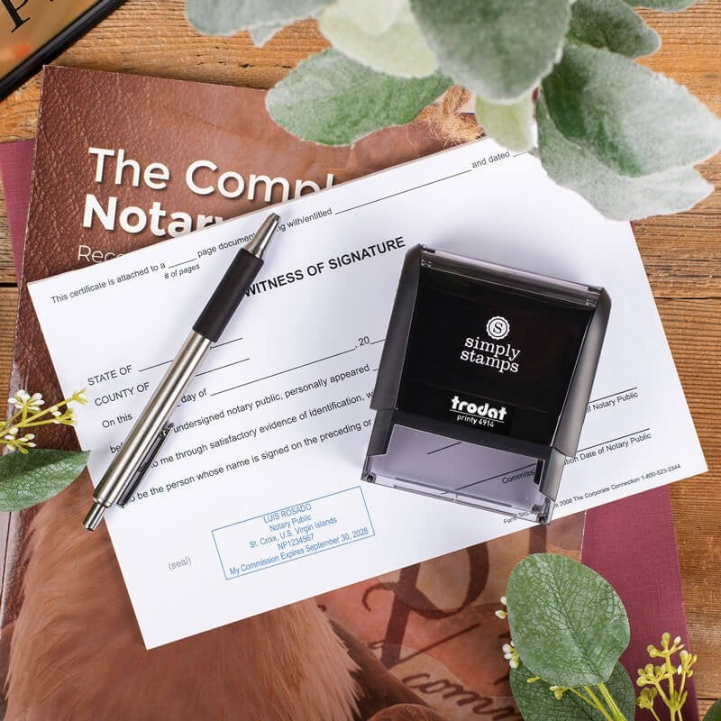 U.S. Virgin Islands Notary Stamp Impression on a Document in an Office