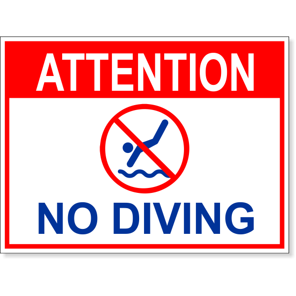 Attention No Diving Full Color Sign | 6" x 8"