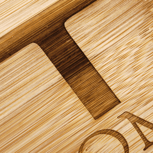 Close up of engraving on cutting board