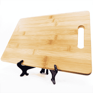 Wooden cutting board on easel