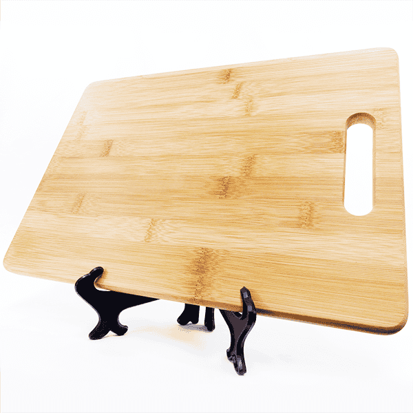 Wooden cutting board on easel