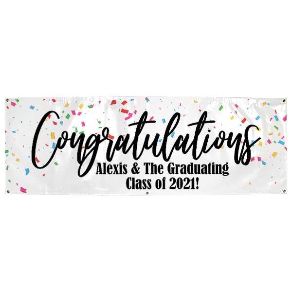 Personalized Confetti 2" x 6" Graduation Banner
