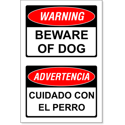 6" x 4" Bilingual Beware of Dog Decal