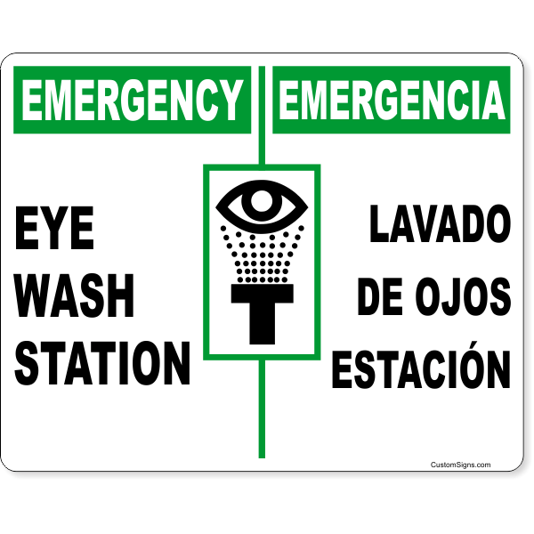 Bilingual Emergency Eye Wash 8" x 10" Full Color Sign