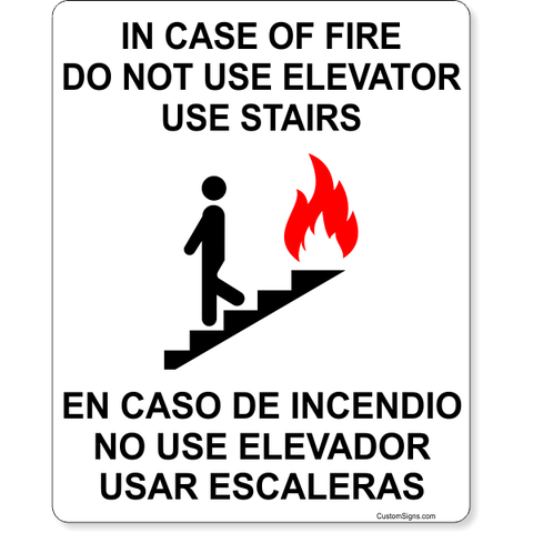 Bilingual In Case of Fire Do Not Use Elevator 10" x 8" Full Color Sign