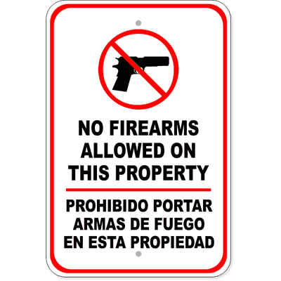 Bilingual No Firearms Aluminum Sign | 18" x 12"