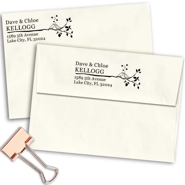 Love Birds on a Branch Address Stamp