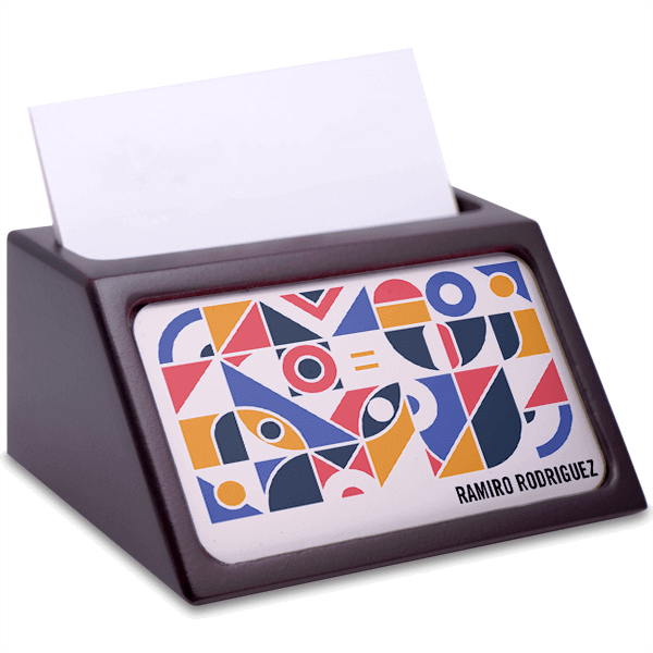 Abstract Full Color Insert Mahogany Business Card Holder